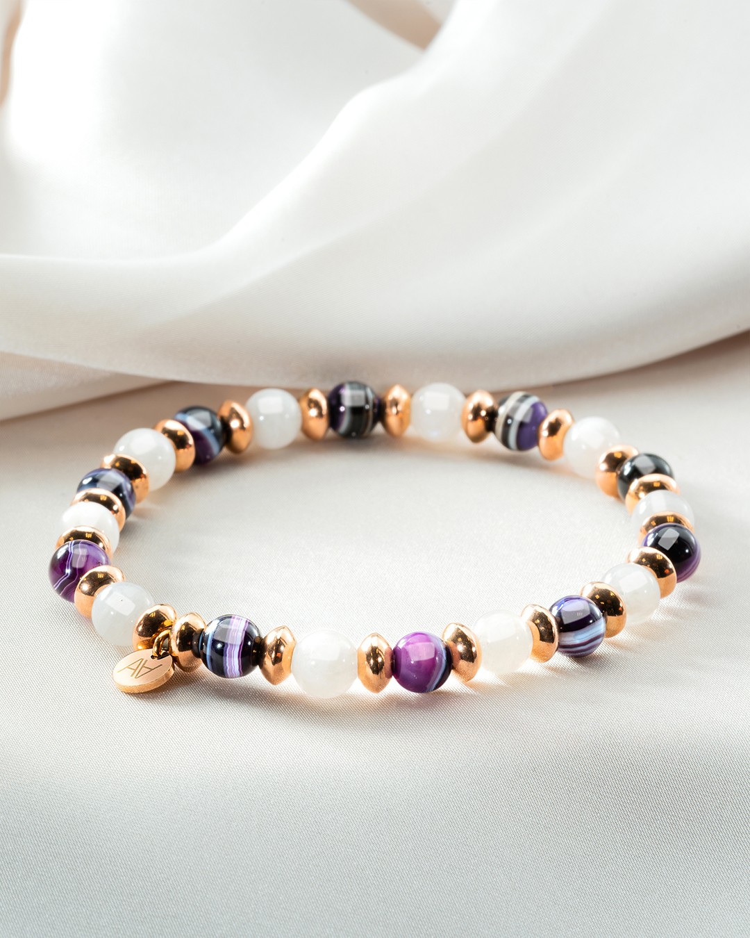 Armband violetten Achat und MondsteinEmotionale Gelassenheit